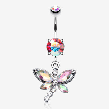 Dragonfly Glam Belly Ring-Aurora Borealis